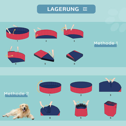 Foldable Dog Bath Tub Dog Pool Splash Pool Swimming Pool Water Basin for Dogs and Cats Plastic+Wood Red Ø100 x H30 cm