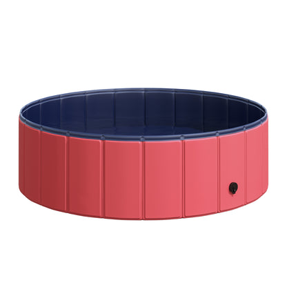 Foldable Dog Bath Tub Dog Pool Splash Pool Swimming Pool Water Basin for Dogs and Cats Plastic+Wood Red Ø100 x H30 cm