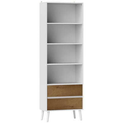 6-Level Bookshelf Book Organizer with 2 Drawers and 4 Open Shelves for Living Room Office Bedroom White