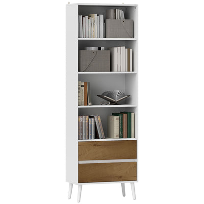 6-Level Bookshelf Book Organizer with 2 Drawers and 4 Open Shelves for Living Room Office Bedroom White