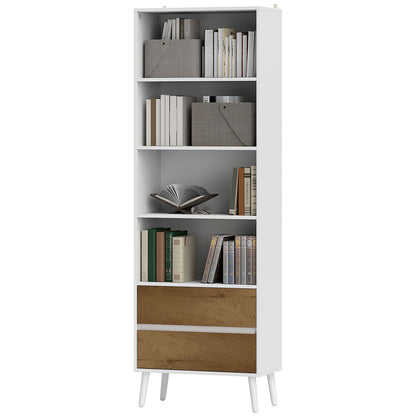 6-Level Bookshelf Book Organizer with 2 Drawers and 4 Open Shelves for Living Room Office Bedroom White