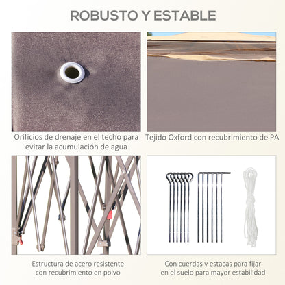 Foldable Gazebo 4x3.4x2.85 m Hexagonal Garden Canopy with Double Roof 6 Detachable Mosquito Nets Carrying Bag 3-Level Adjustable Height Anti-UV Gazebo for Party Patio Beige