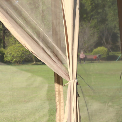 Foldable Gazebo 4x3.4x2.85 m Hexagonal Garden Canopy with Double Roof 6 Detachable Mosquito Nets Carrying Bag 3-Level Adjustable Height Anti-UV Gazebo for Party Patio Beige