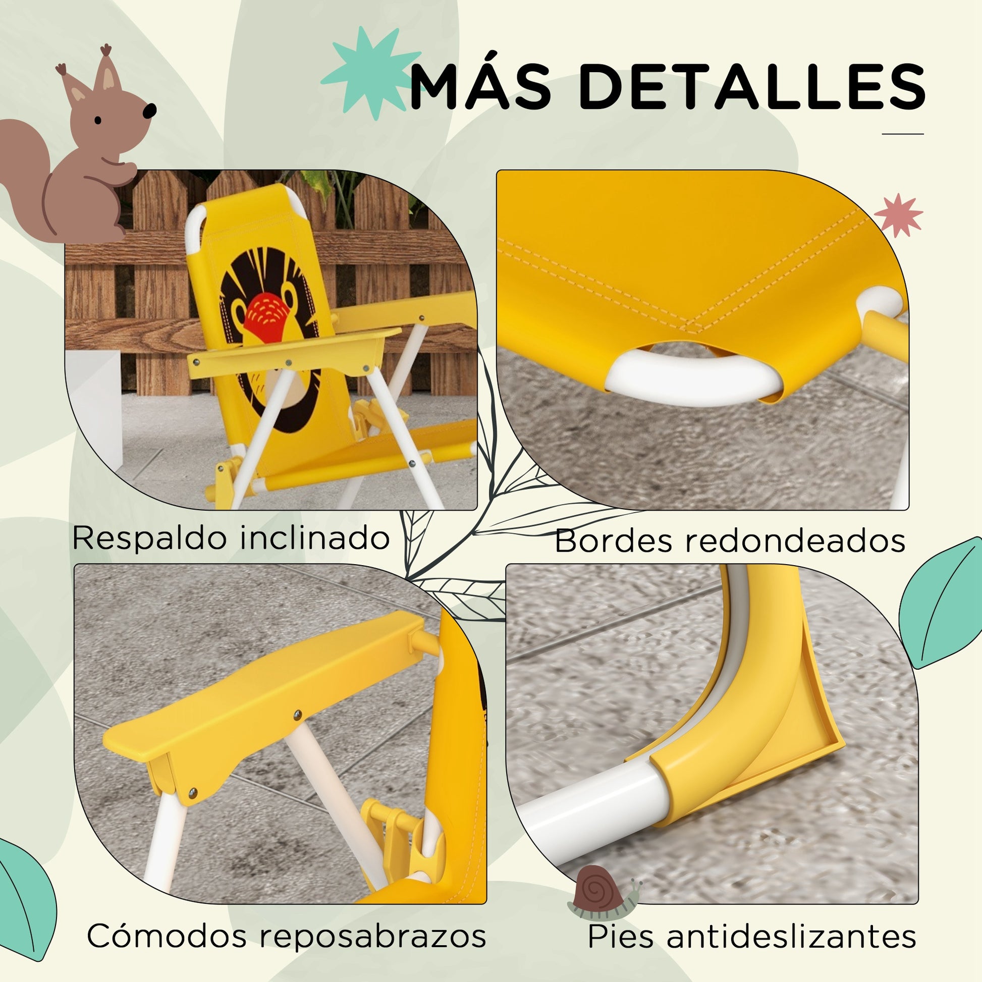Lion Themed Children's Outdoor Table and Chair Set 2 Folding Chairs and Table with Adjustable Height Umbrella Yellow and Brown for Garden Patio