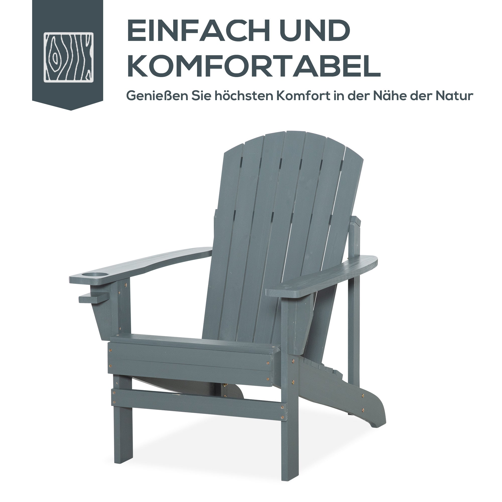 Adirondack Garden Chair with Cup Holder Garden Lounger Balcony Chair Solid Wood Dark Gray 97 x 72.5 x 93 cm