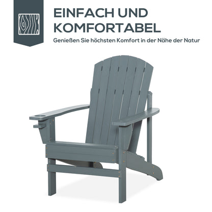 Adirondack Garden Chair with Cup Holder Garden Lounger Balcony Chair Solid Wood Dark Gray 97 x 72.5 x 93 cm
