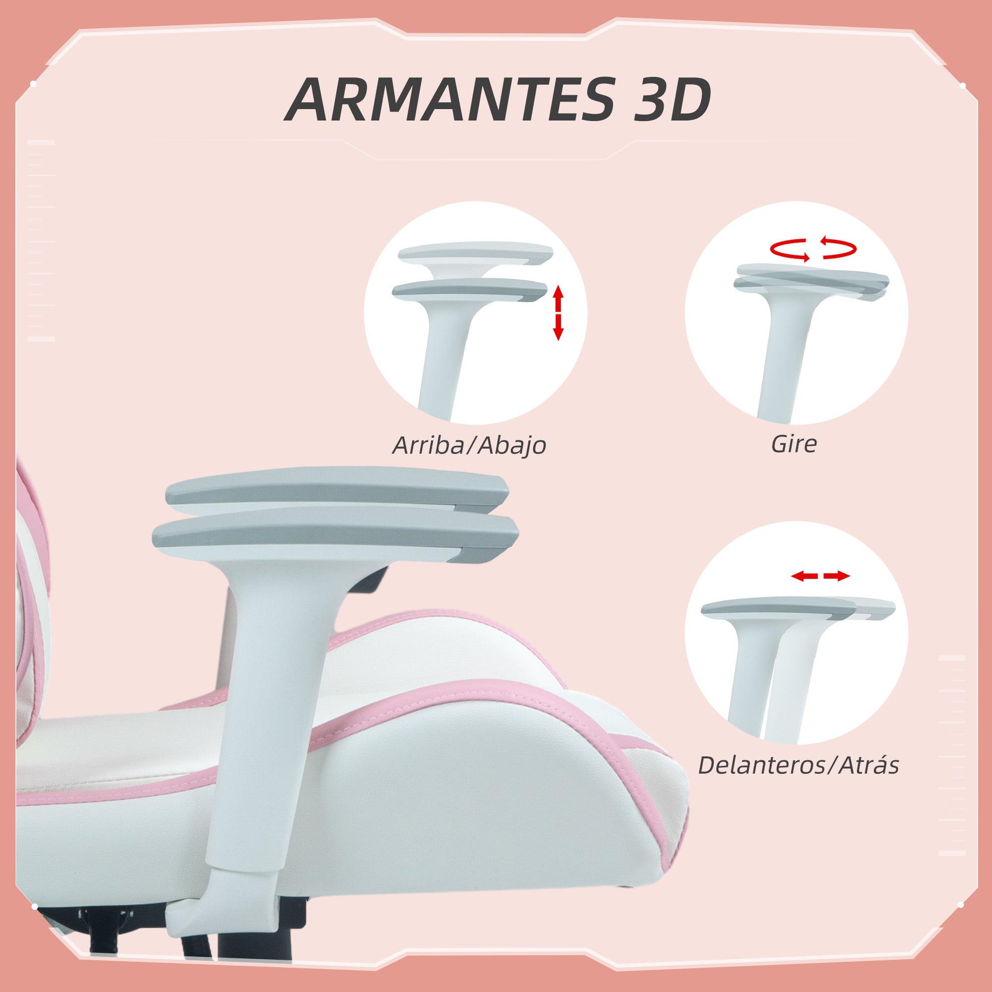Reclining Gaming Chair Swivel Gamer Chair Professional Gaming Armchair with Lumbar Cushion 3D Armrests Removable Headrest and Adjustable Height White and Pink