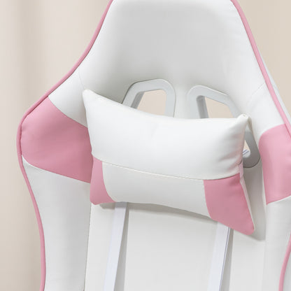 Reclining Gaming Chair Swivel Gamer Chair Professional Gaming Armchair with Lumbar Cushion 3D Armrests Removable Headrest and Adjustable Height White and Pink