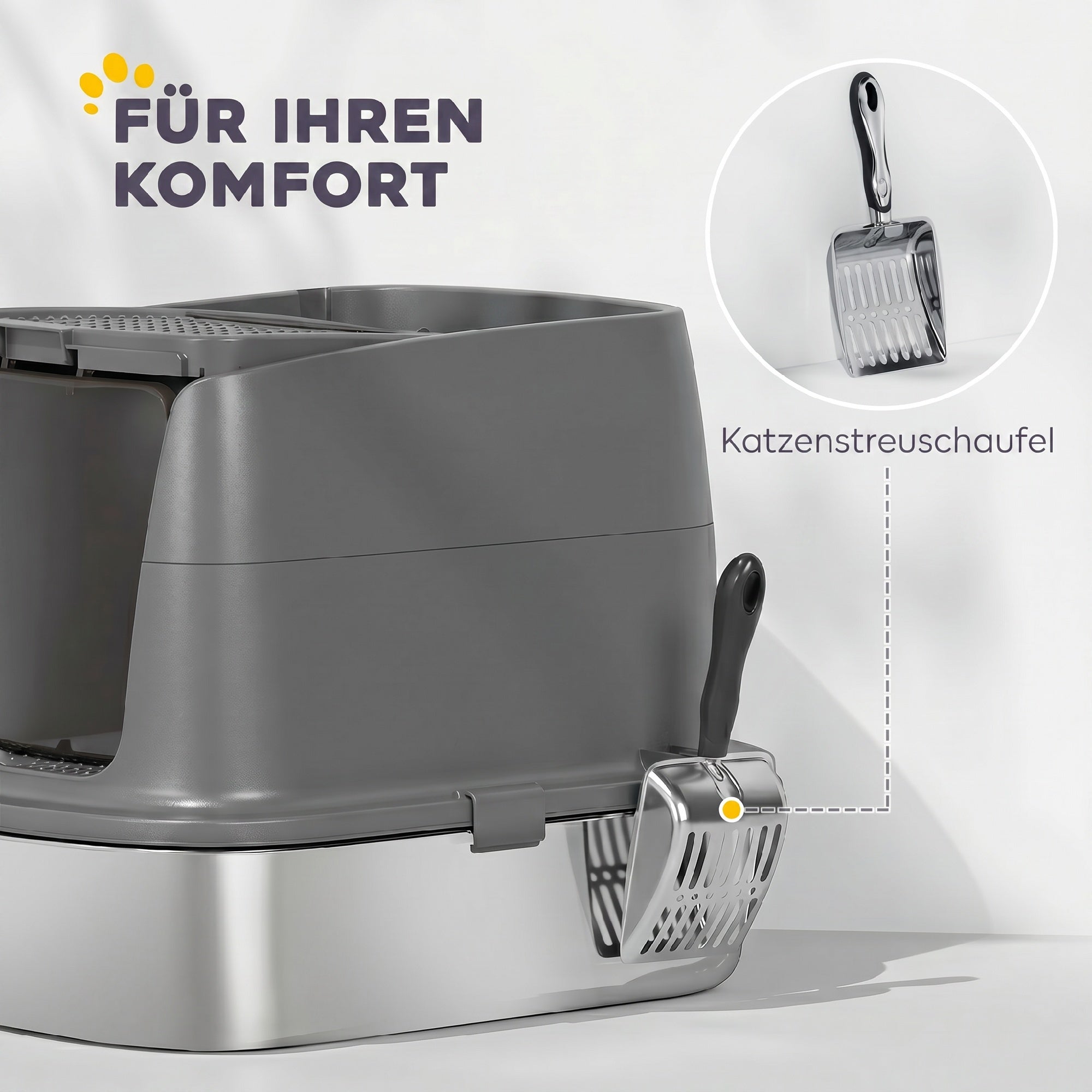 Stainless Steel Covered Cat Litter Box with Lid — Large Top/Front Entry, Metal Scoop & Deodorizer Bag, Odor-Resistant, Easy to Clean, Dark Gray
