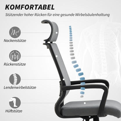 Office Chair, Ergonomic Desk Chair with Armrest, Headrest, Height Adjustable Swivel Chair with Rocking Function, Computer Chair with Faux Wool Look, Dark Gray