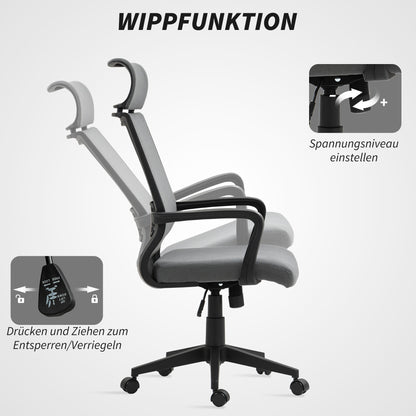 Office Chair, Ergonomic Desk Chair with Armrest, Headrest, Height Adjustable Swivel Chair with Rocking Function, Computer Chair with Faux Wool Look, Dark Gray