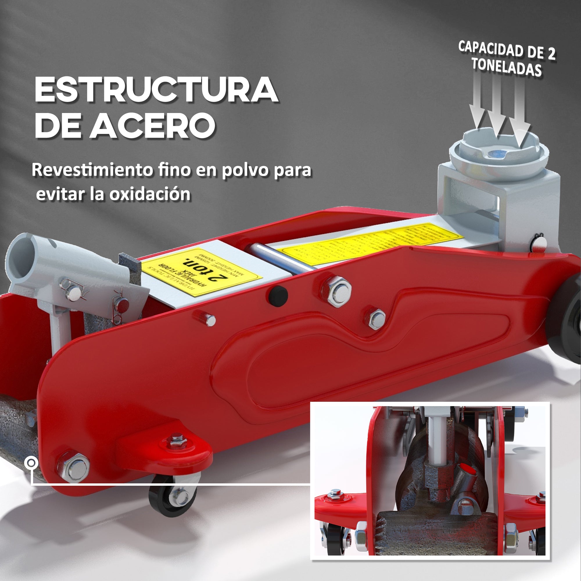 2-Ton Hydraulic Car Jack with Adjustable Height 12-30 cm and 4 Support Wheels for Supporting Automobiles Red and Yellow