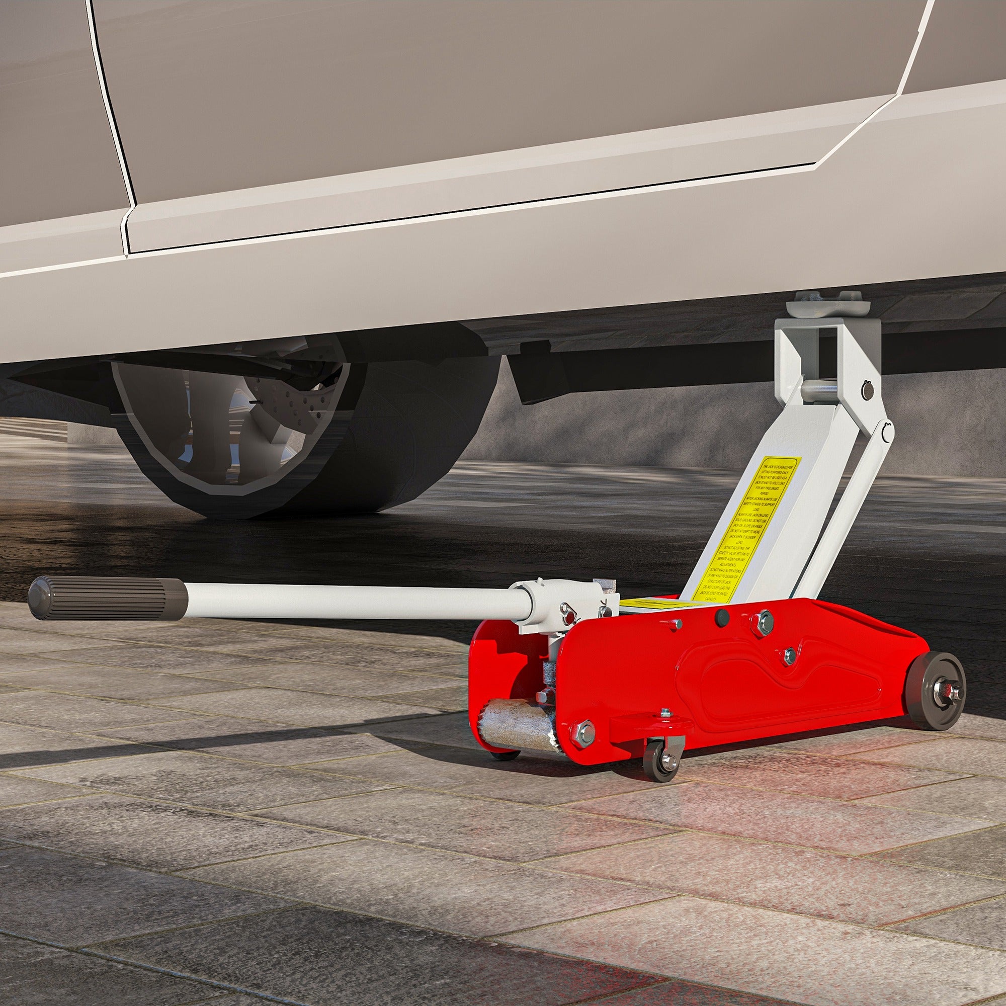 2-Ton Hydraulic Car Jack with Adjustable Height 12-30 cm and 4 Support Wheels for Supporting Automobiles Red and Yellow