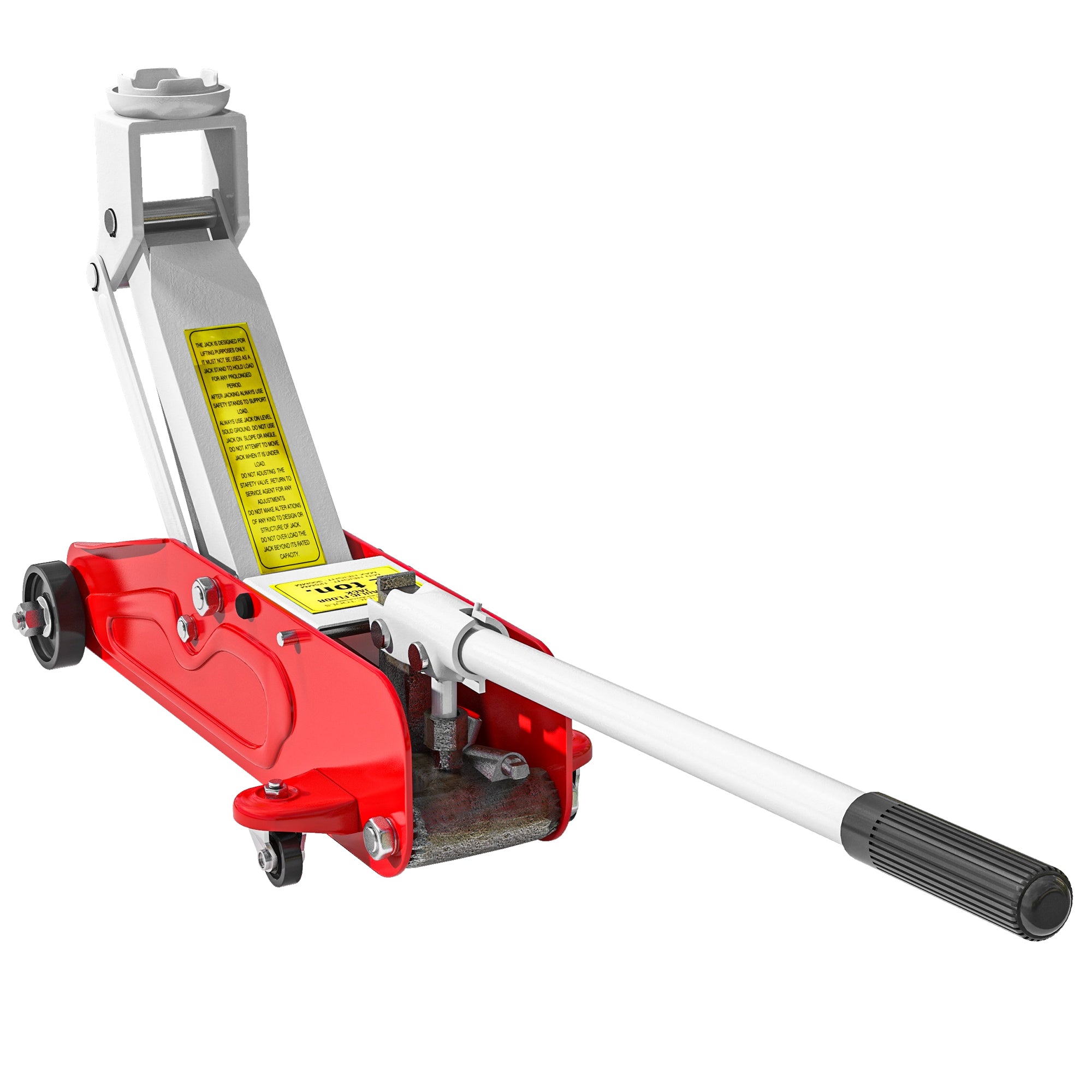 2-Ton Hydraulic Car Jack with Adjustable Height 12-30 cm and 4 Support Wheels for Supporting Automobiles Red and Yellow