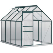 Polycarbonate Garden Greenhouse 190x253x199cm, with Openable Window and Sliding Door, Aluminum Structure, Green