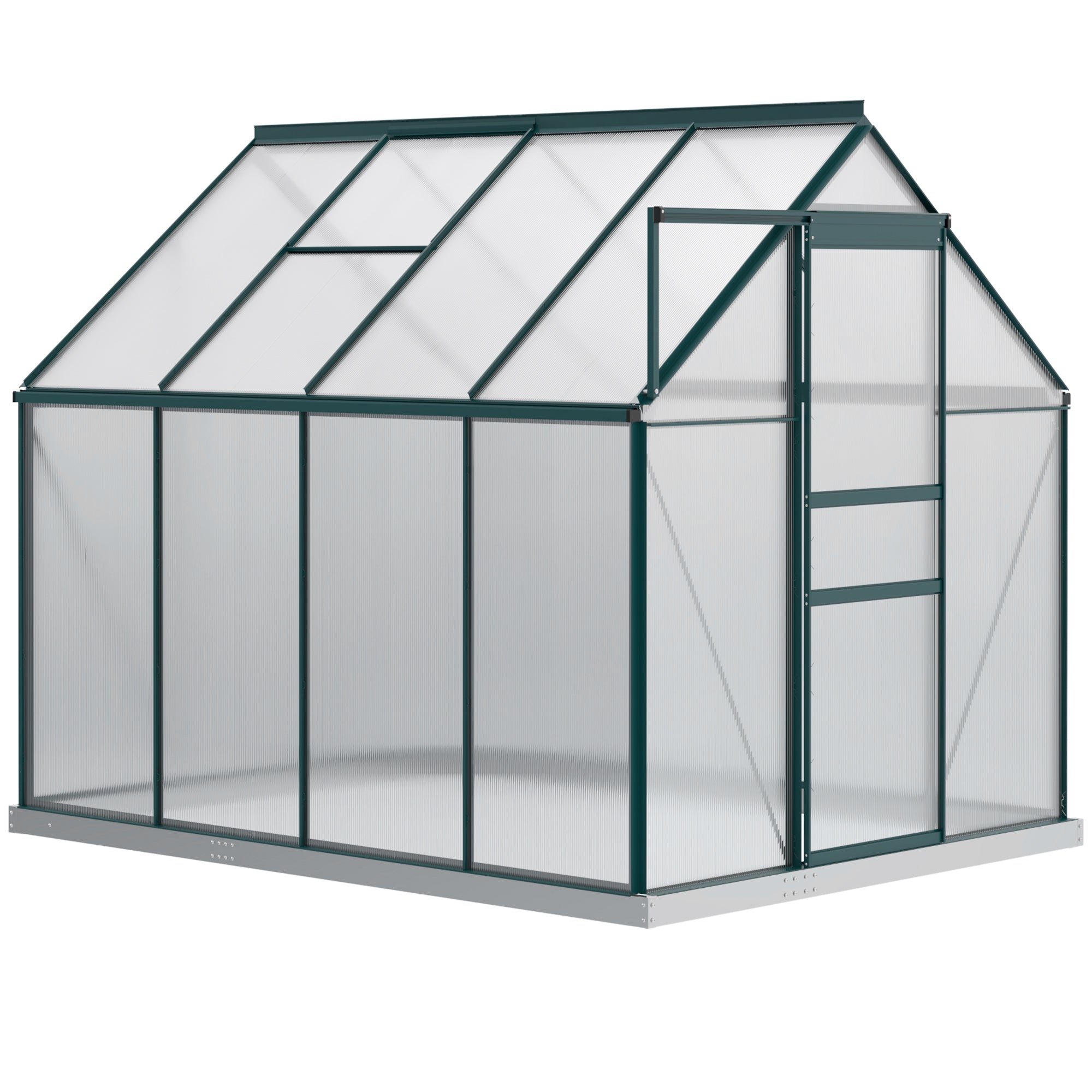 Polycarbonate Garden Greenhouse 190x253x199cm, with Openable Window and Sliding Door, Aluminum Structure, Green
