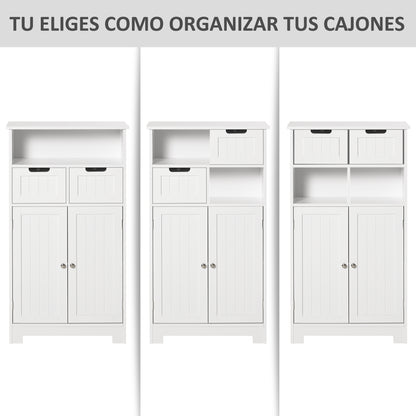 Bathroom Cabinet with 2 Doors Adjustable Shelf 2 Drawers and Open Compartment Storage Auxiliary furniture for Living Room Kitchen 60x30x108.8 cm White
