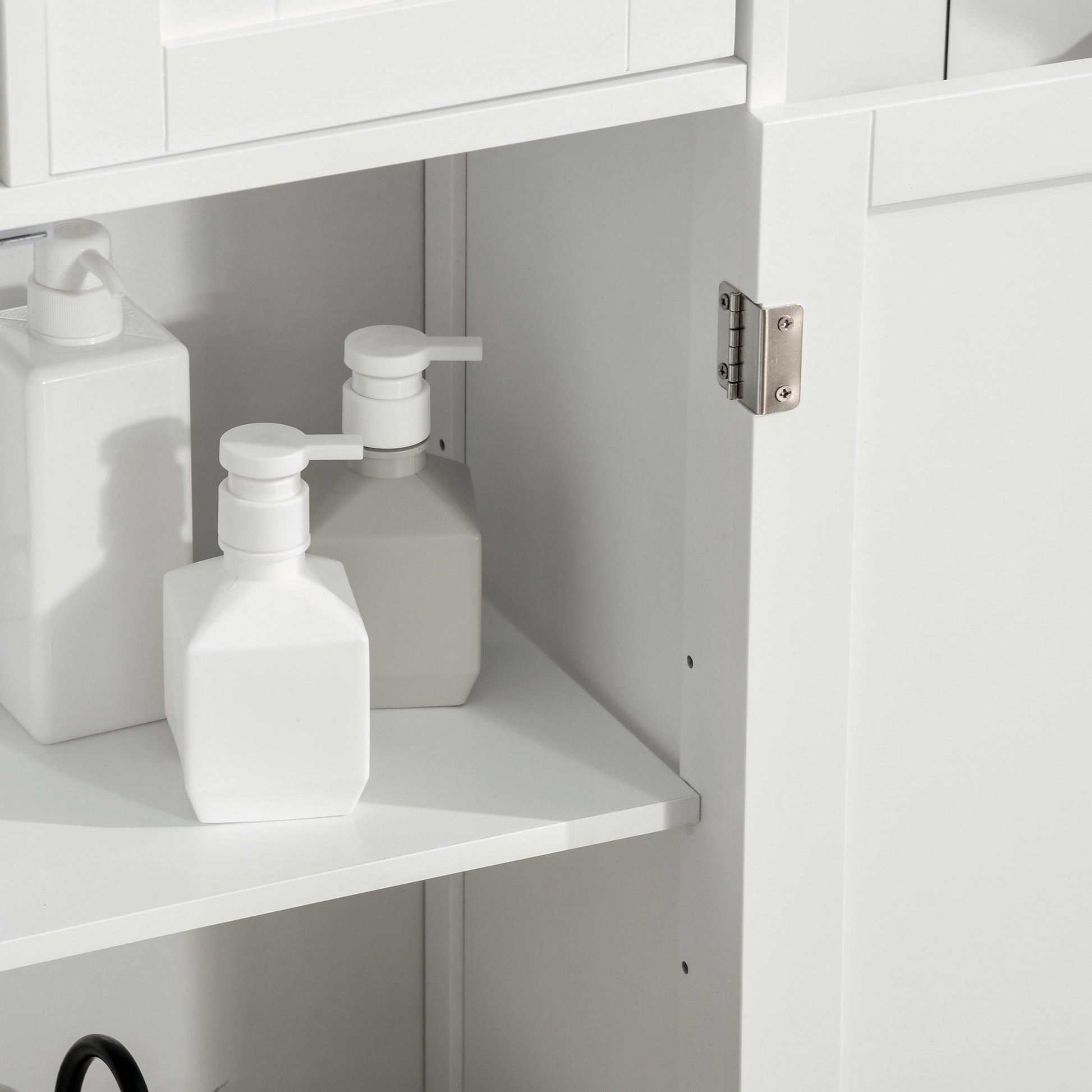 Bathroom Cabinet with 2 Doors Adjustable Shelf 2 Drawers and Open Compartment Storage Auxiliary furniture for Living Room Kitchen 60x30x108.8 cm White