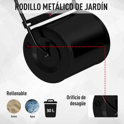 Garden Lawn Roller Steel Grass Compactor 30L Fill with Water or Sand Roller Size Φ32x40cm Detachable Handle