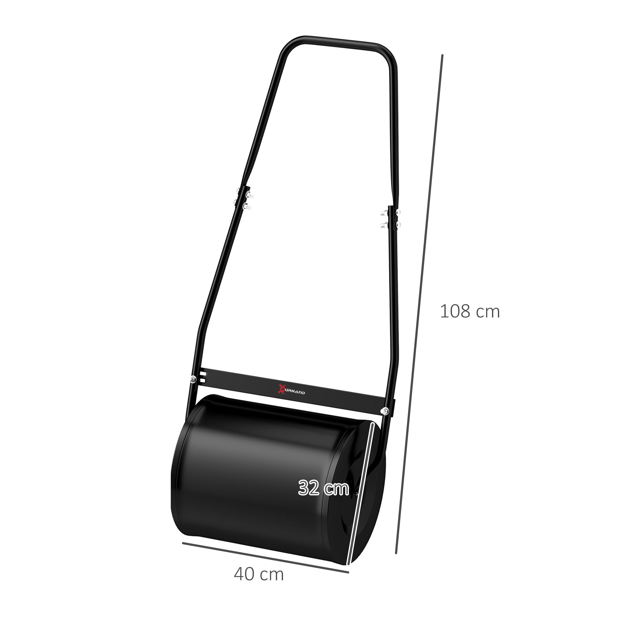 Garden Lawn Roller Steel Grass Compactor 30L Fill with Water or Sand Roller Size Φ32x40cm Detachable Handle