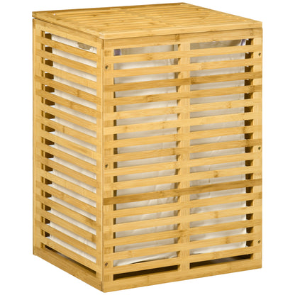 Bamboo Laundry Basket with 63 L Laundry Collector with Lid Removable Laundry Bag, Rod, Laundry Baskets Laundry Box for Laundry Room Bedroom Bathroom Natural Wood