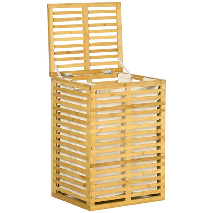 Bamboo Laundry Basket with 63 L Laundry Collector with Lid Removable Laundry Bag, Rod, Laundry Baskets Laundry Box for Laundry Room Bedroom Bathroom Natural Wood