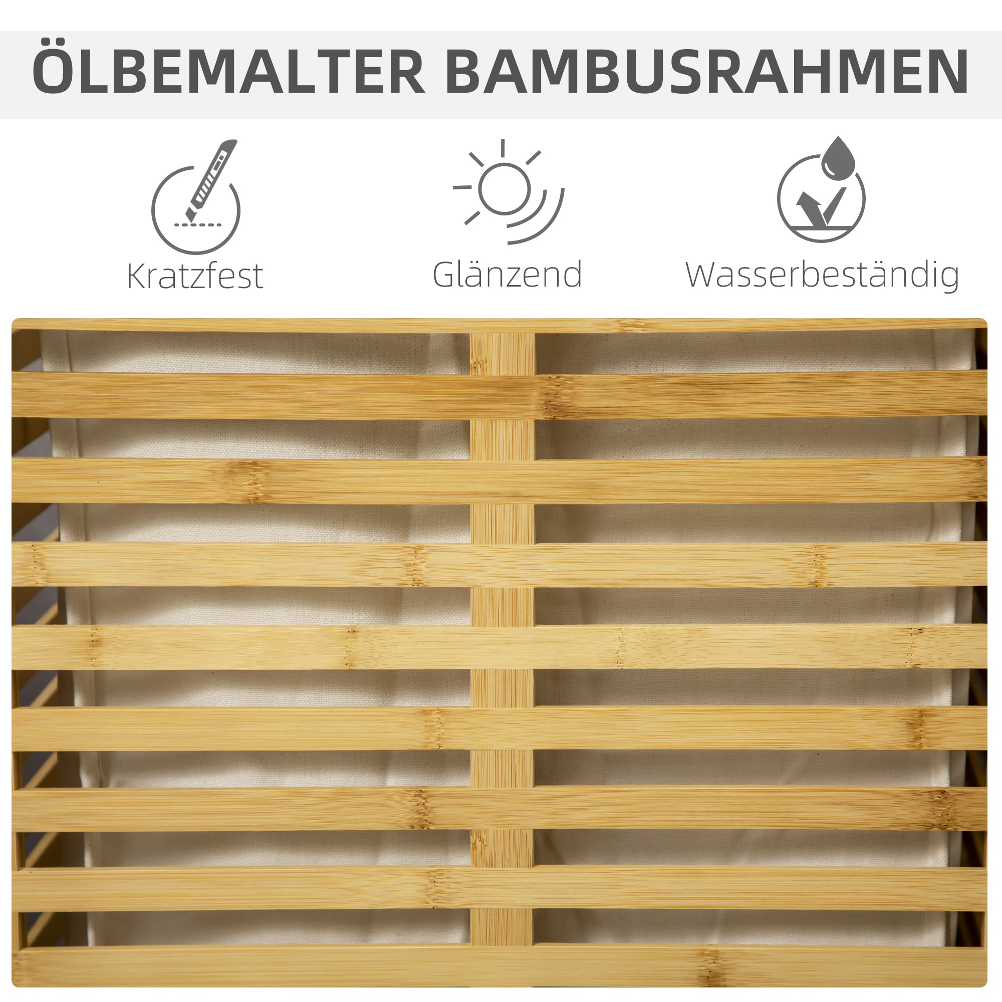 Bamboo Laundry Basket with 63 L Laundry Collector with Lid Removable Laundry Bag, Rod, Laundry Baskets Laundry Box for Laundry Room Bedroom Bathroom Natural Wood