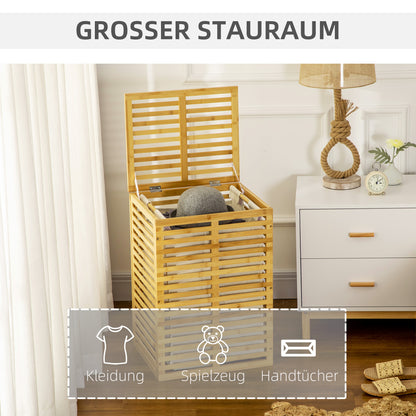 Bamboo Laundry Basket with 63 L Laundry Collector with Lid Removable Laundry Bag, Rod, Laundry Baskets Laundry Box for Laundry Room Bedroom Bathroom Natural Wood