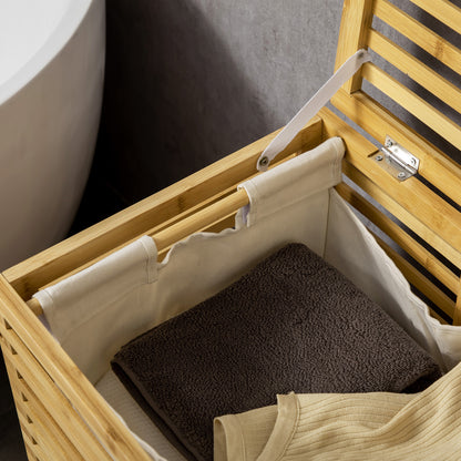 Bamboo Laundry Basket with 63 L Laundry Collector with Lid Removable Laundry Bag, Rod, Laundry Baskets Laundry Box for Laundry Room Bedroom Bathroom Natural Wood