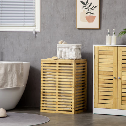 Bamboo Laundry Basket with 63 L Laundry Collector with Lid Removable Laundry Bag, Rod, Laundry Baskets Laundry Box for Laundry Room Bedroom Bathroom Natural Wood