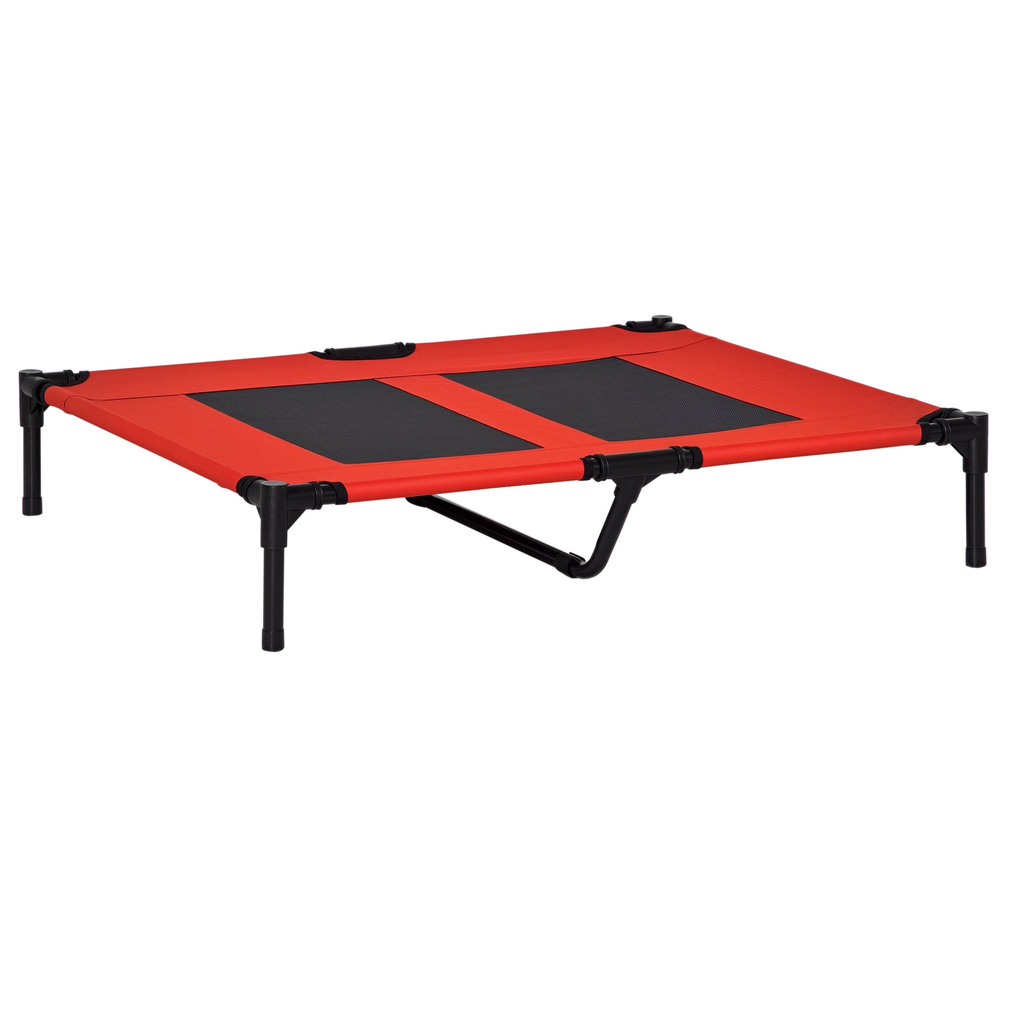 Elevated Bed for Dogs Cats Portable Pet Bed with Breathable Mesh Area and Oxford Fabric for Indoor Outdoor 92x76x18 cm Red