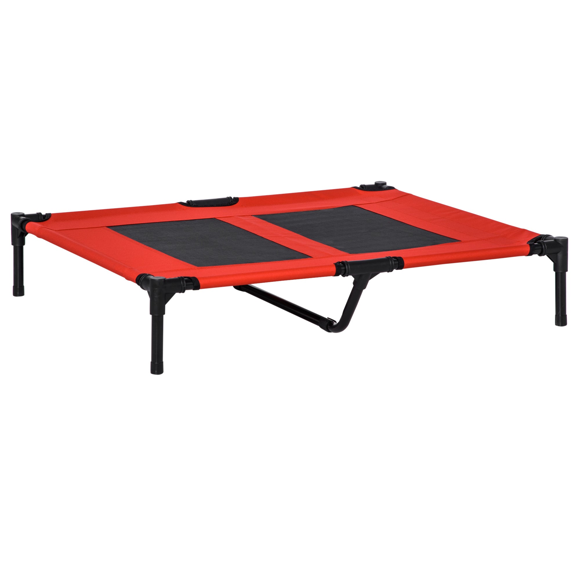 Elevated Bed for Dogs Cats Portable Pet Bed with Breathable Mesh Area and Oxford Fabric for Indoor Outdoor 92x76x18 cm Red