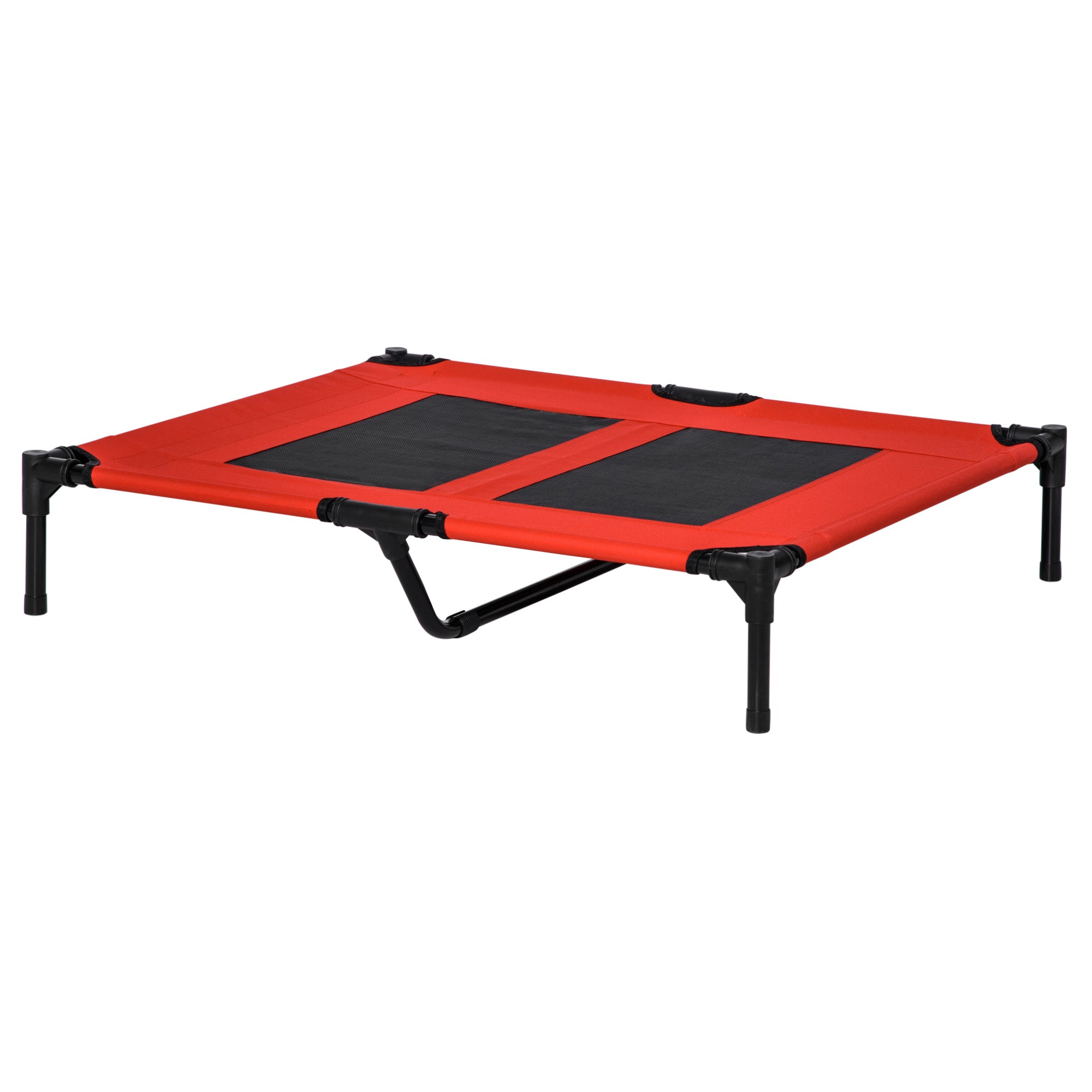 Elevated Bed for Dogs Cats Portable Pet Bed with Breathable Mesh Area and Oxford Fabric for Indoor Outdoor 92x76x18 cm Red