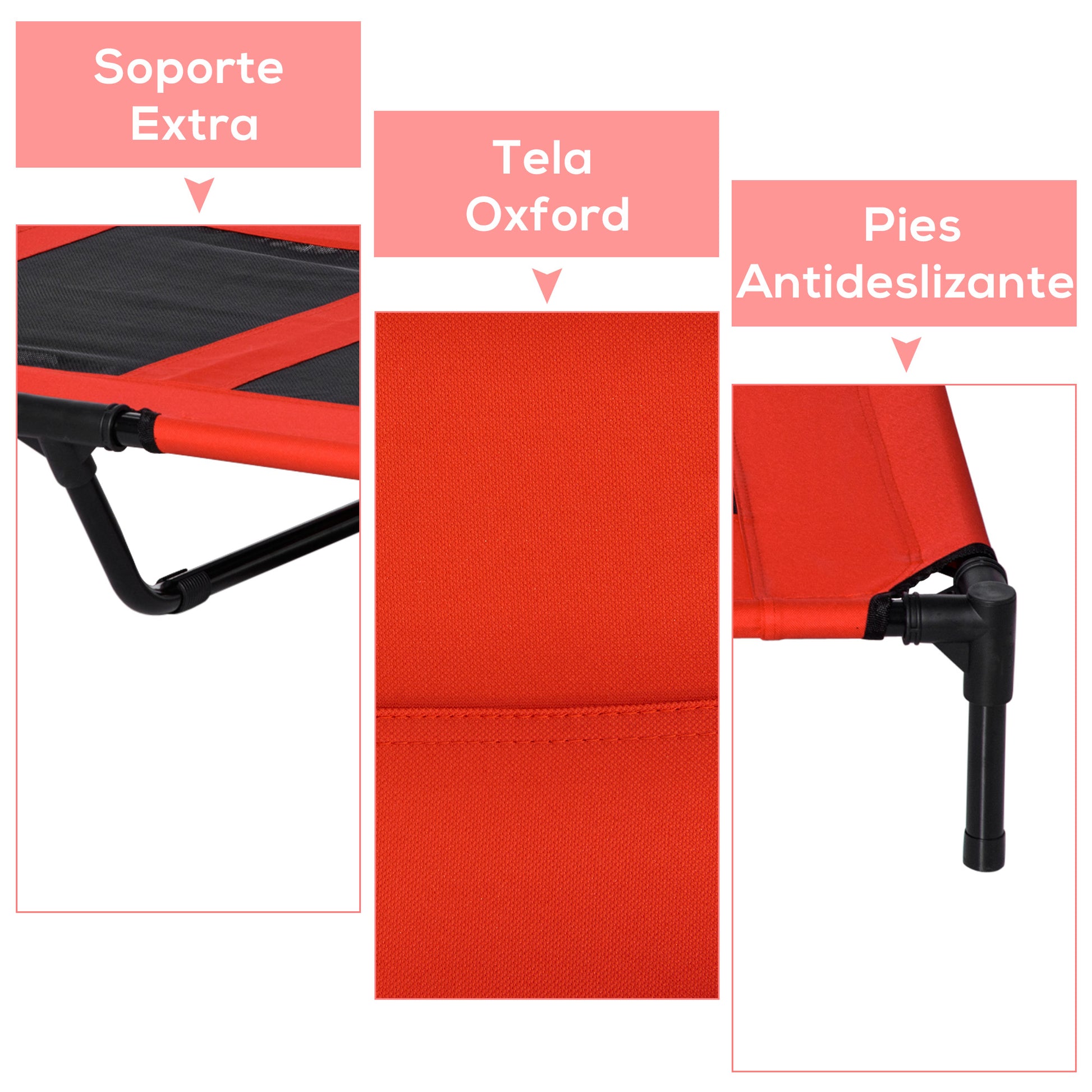 Elevated Bed for Dogs Cats Portable Pet Bed with Breathable Mesh Area and Oxford Fabric for Indoor Outdoor 92x76x18 cm Red