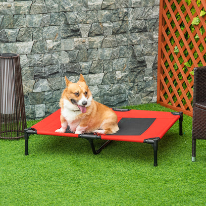 Elevated Bed for Dogs Cats Portable Pet Bed with Breathable Mesh Area and Oxford Fabric for Indoor Outdoor 92x76x18 cm Red