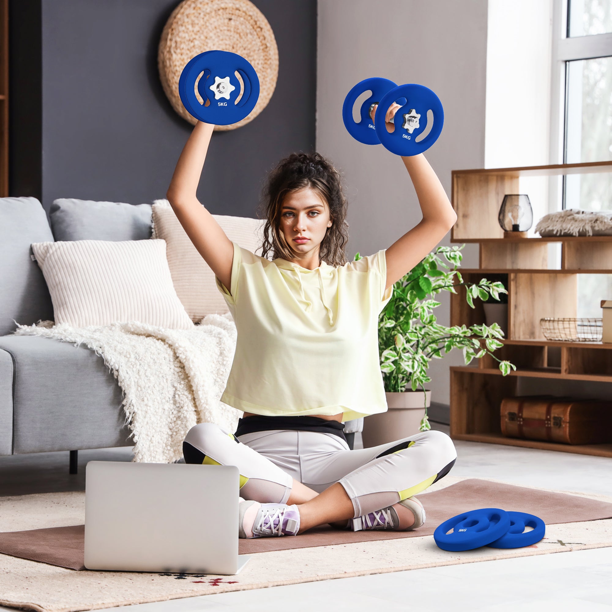 SPORTNOW 2-Piece Dumbbell Weights Set, 2 x 5 kg Weights, Dumbbell Plate Set, Weight Plates for 2.5 cm Bar, Ø 30 mm Bore, Blue