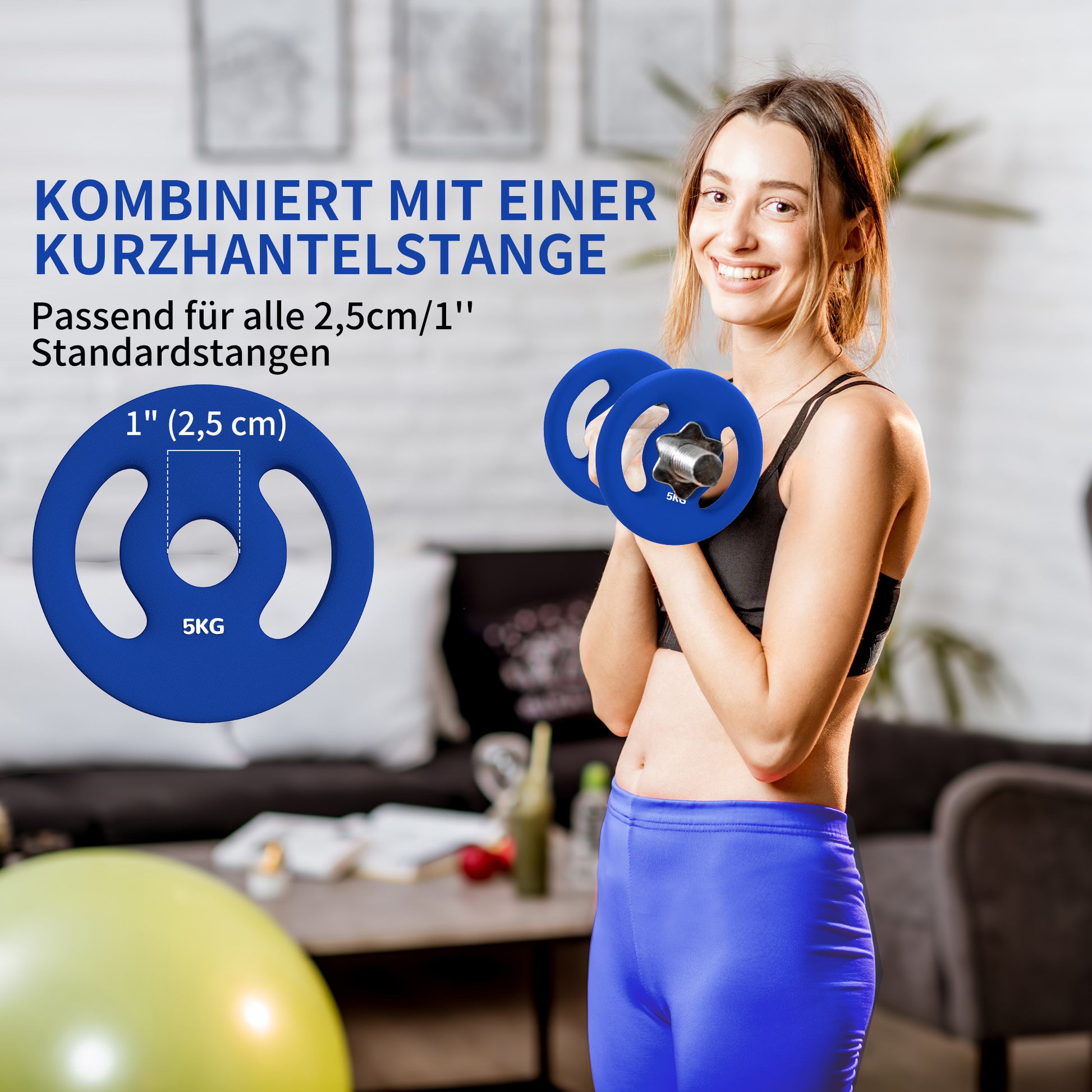 SPORTNOW 2-Piece Dumbbell Weights Set, 2 x 5 kg Weights, Dumbbell Plate Set, Weight Plates for 2.5 cm Bar, Ø 30 mm Bore, Blue