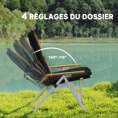 Camping Chair Folding Fishing Chair Portable, High Back, Removable Cushion and Carrying Bag, Garden Chair for Hiking, Fishing, Beach, and Picnic, 59x67x96cm, Black