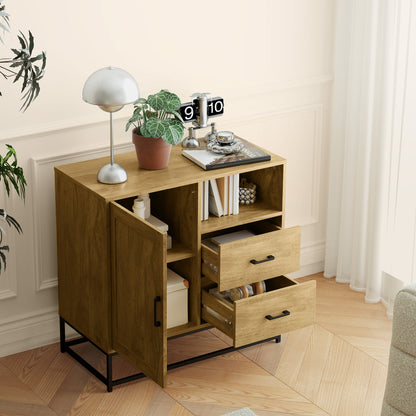 Modern Style Buffet Sideboard Storage Cabinet with 2 Drawers, Open Compartment, and Adjustable Shelf - Dining Room, Kitchen, Living Room Buffet, 80 x 40 x 78 cm, natural wood