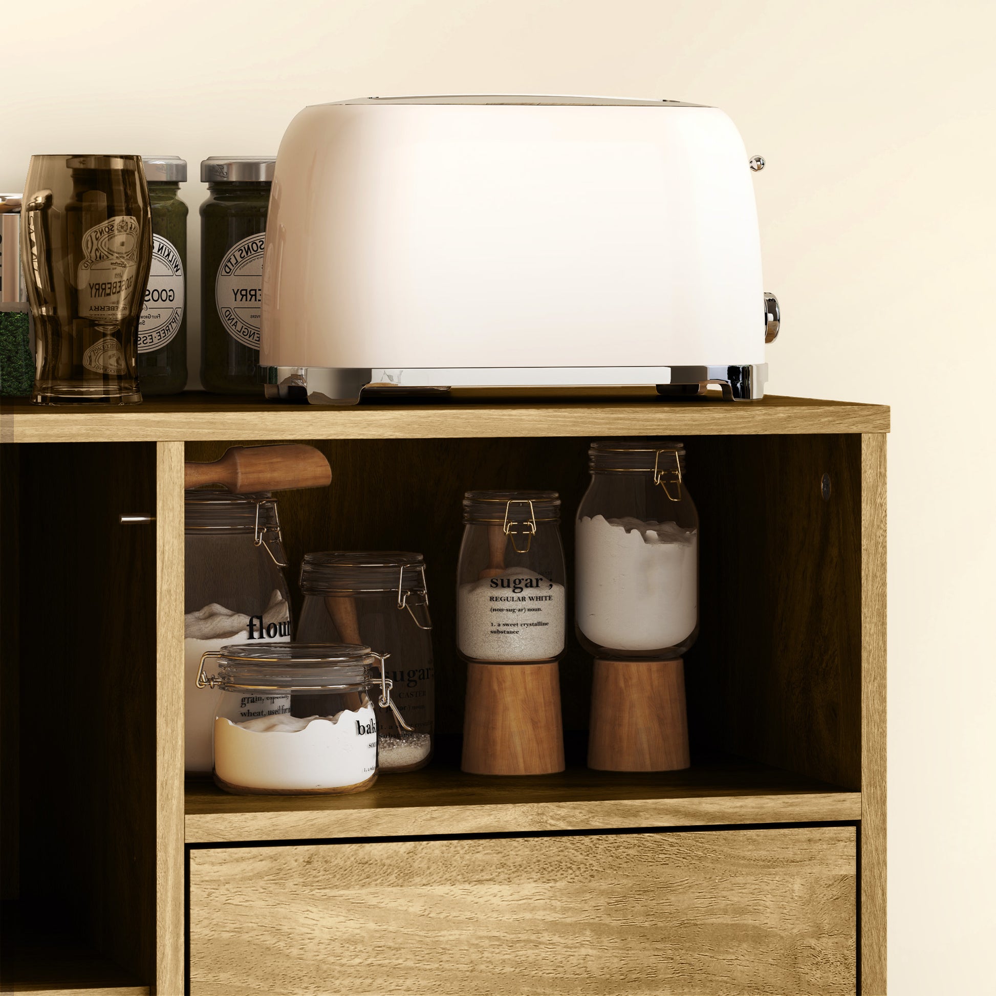 Modern Style Buffet Sideboard Storage Cabinet with 2 Drawers, Open Compartment, and Adjustable Shelf - Dining Room, Kitchen, Living Room Buffet, 80 x 40 x 78 cm, natural wood