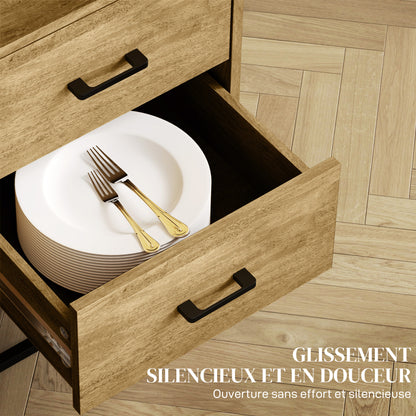 Modern Style Buffet Sideboard Storage Cabinet with 2 Drawers, Open Compartment, and Adjustable Shelf - Dining Room, Kitchen, Living Room Buffet, 80 x 40 x 78 cm, natural wood