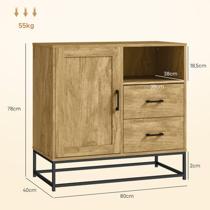 Modern Style Buffet Sideboard Storage Cabinet with 2 Drawers, Open Compartment, and Adjustable Shelf - Dining Room, Kitchen, Living Room Buffet, 80 x 40 x 78 cm, natural wood