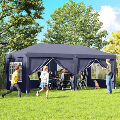 Pavilion 6x3m Sturdy Winterproof Garden Pavilion, Party Tent with Side Panels Windows, Door, Bag Garden Tent Marquee for Camping Garden Festival, Blue
