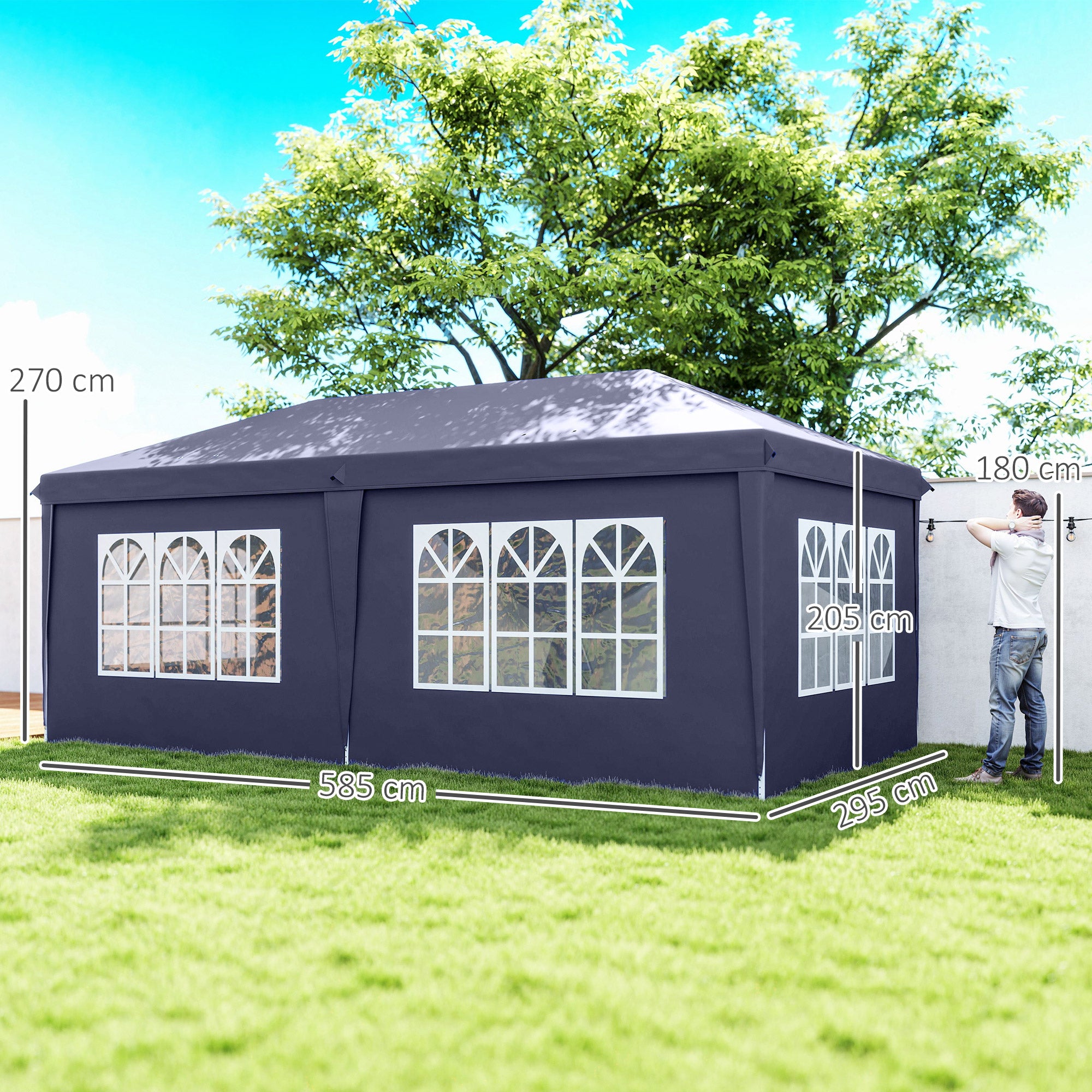 Pavilion 6x3m Sturdy Winterproof Garden Pavilion, Party Tent with Side Panels Windows, Door, Bag Garden Tent Marquee for Camping Garden Festival, Blue