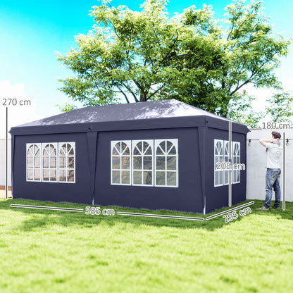Pavilion 6x3m Sturdy Winterproof Garden Pavilion, Party Tent with Side Panels Windows, Door, Bag Garden Tent Marquee for Camping Garden Festival, Blue