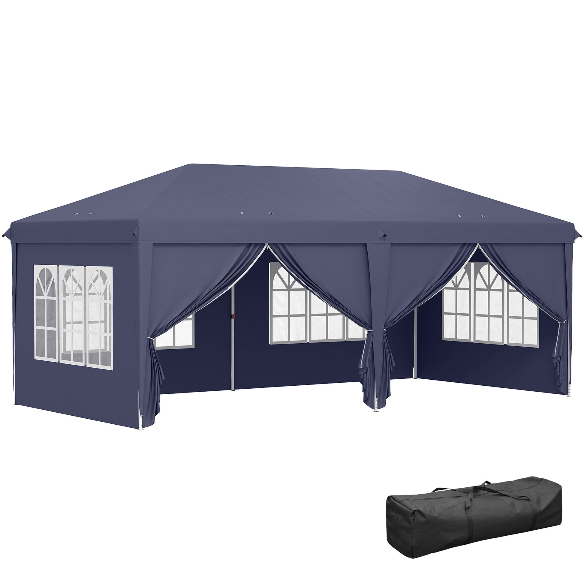 Pavilion 6x3m Sturdy Winterproof Garden Pavilion, Party Tent with Side Panels Windows, Door, Bag Garden Tent Marquee for Camping Garden Festival, Blue