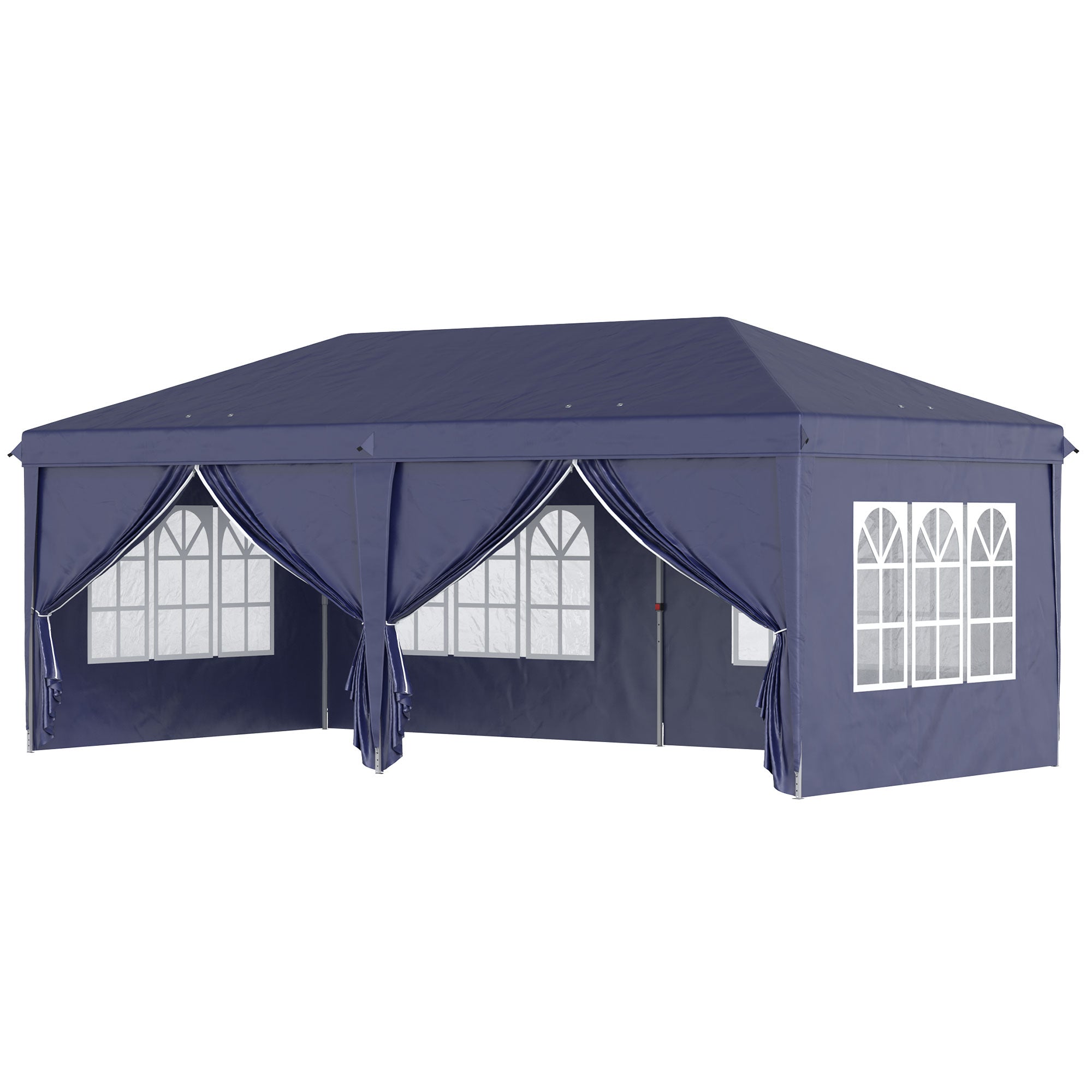 Pavilion 6x3m Sturdy Winterproof Garden Pavilion, Party Tent with Side Panels Windows, Door, Bag Garden Tent Marquee for Camping Garden Festival, Blue