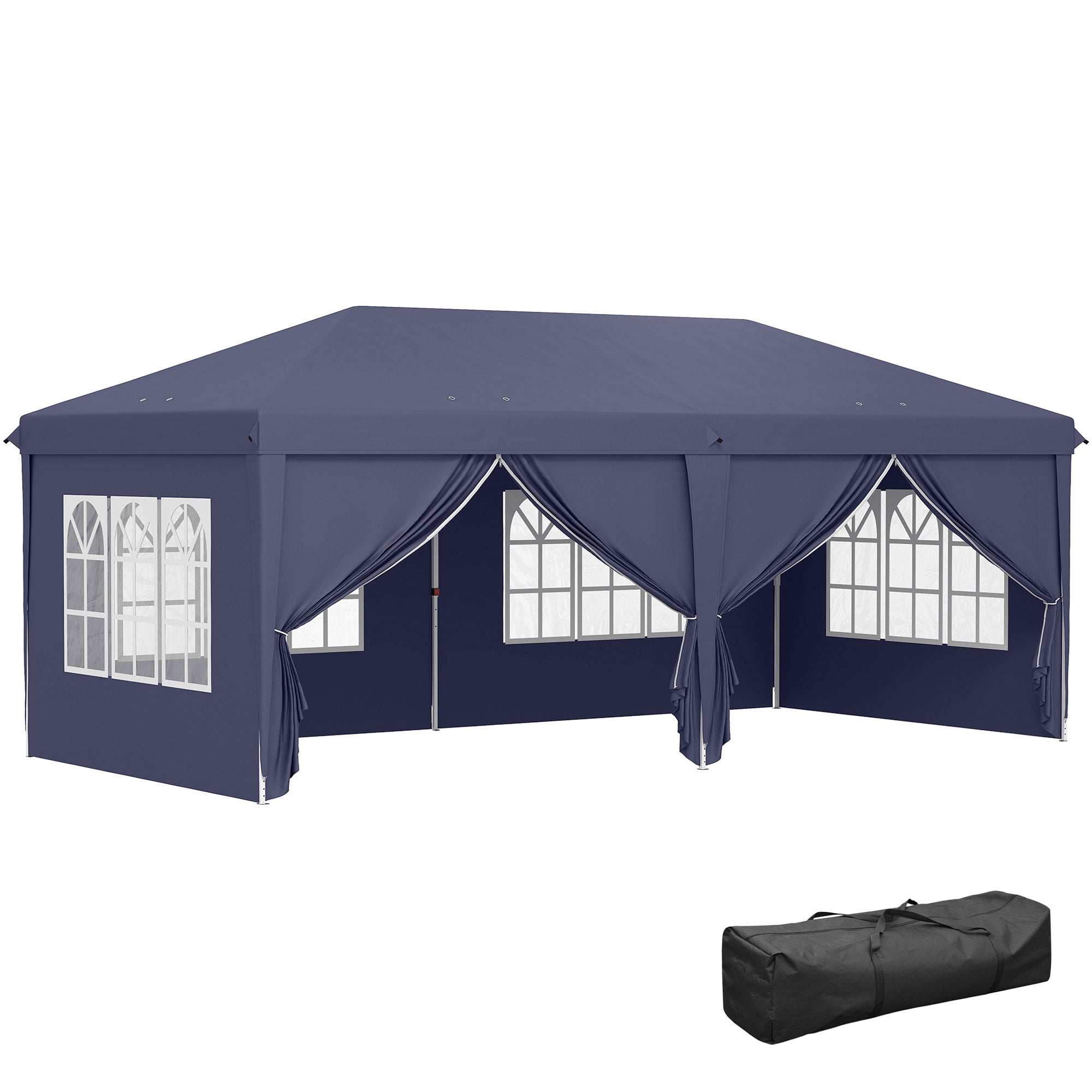 Pavilion 6x3m Sturdy Winterproof Garden Pavilion, Party Tent with Side Panels Windows, Door, Bag Garden Tent Marquee for Camping Garden Festival, Blue