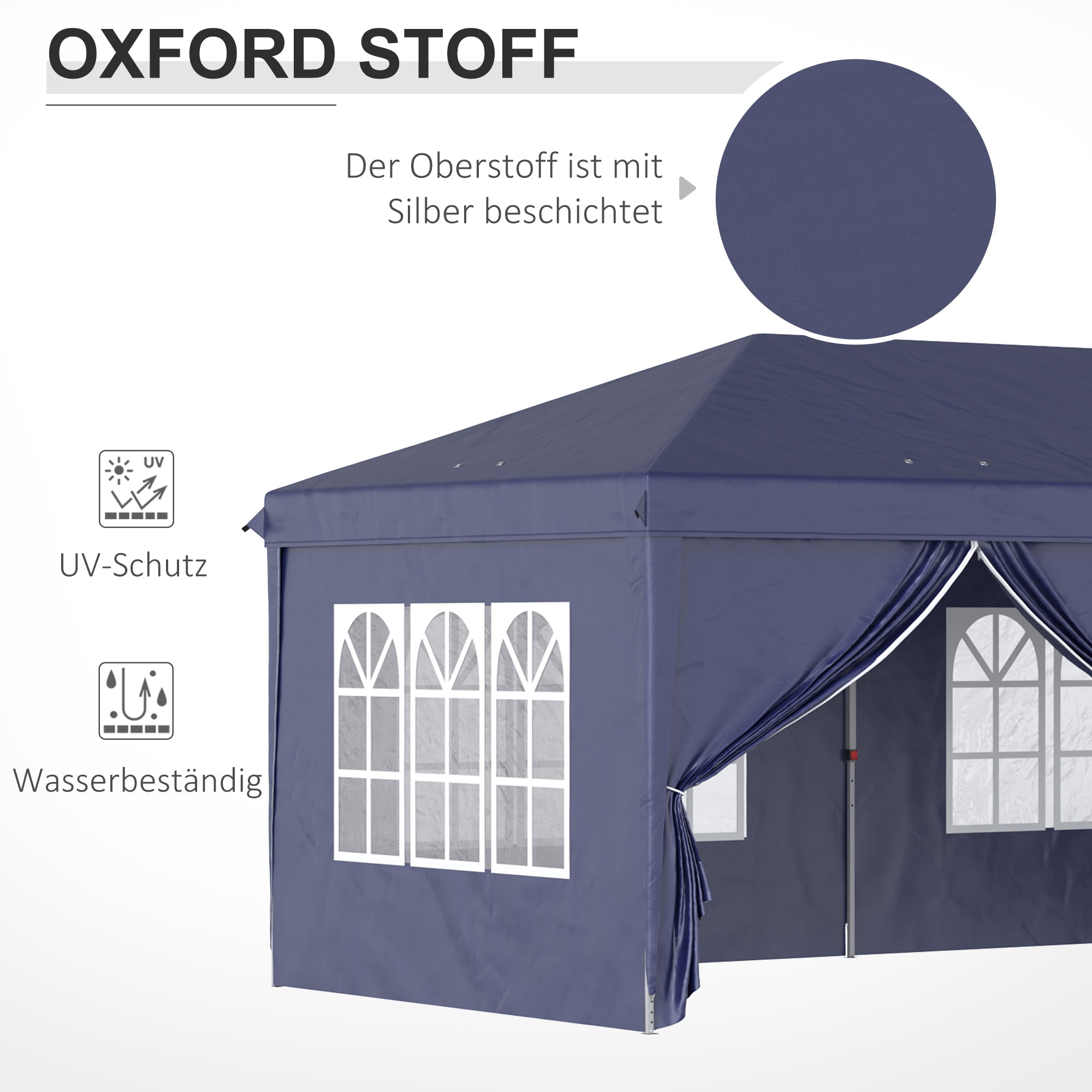 Pavilion 6x3m Sturdy Winterproof Garden Pavilion, Party Tent with Side Panels Windows, Door, Bag Garden Tent Marquee for Camping Garden Festival, Blue