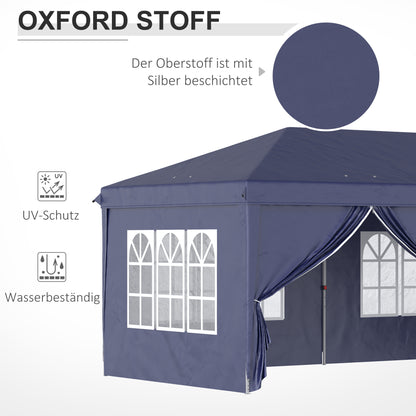 Pavilion 6x3m Sturdy Winterproof Garden Pavilion, Party Tent with Side Panels Windows, Door, Bag Garden Tent Marquee for Camping Garden Festival, Blue